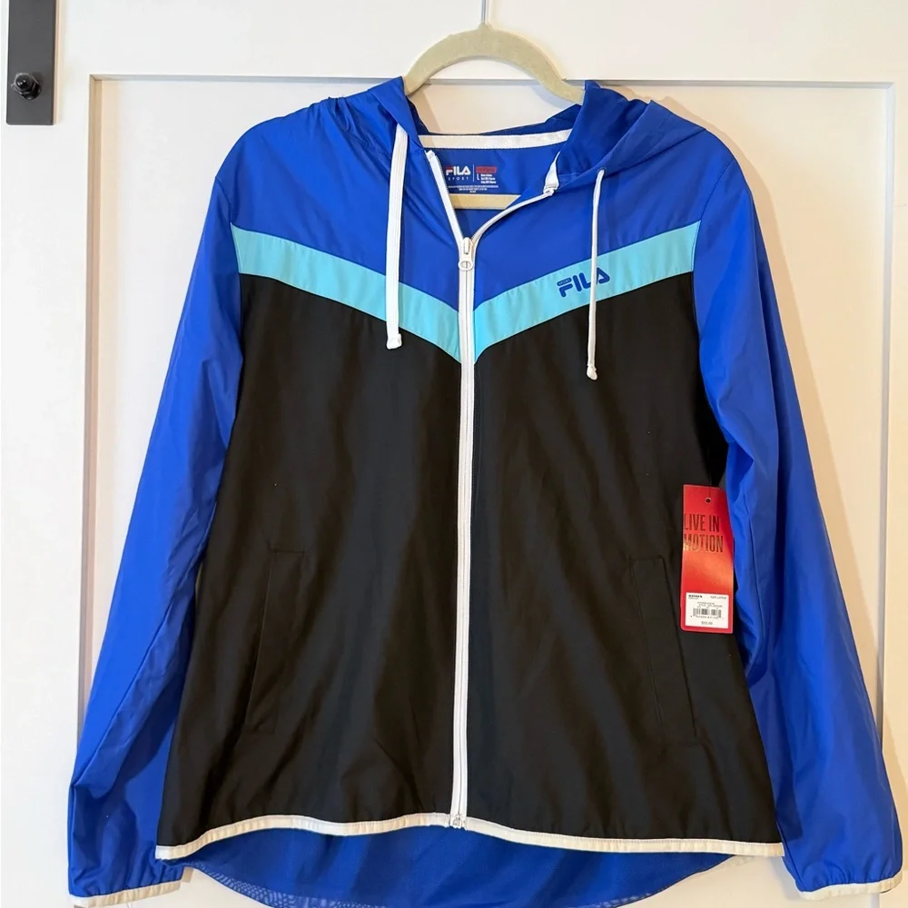 Fila Blue and Black Women's Zip Windbreaker Jacket, NWT